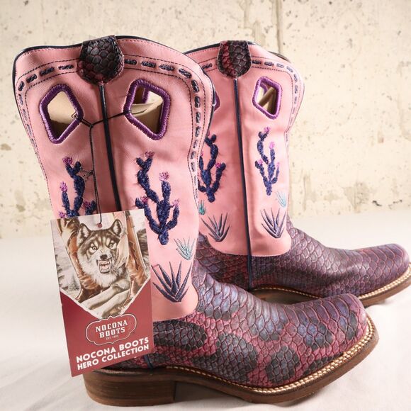 Nocona Boots Womens Size 6.5 B Purple Python Print w/ Cactus Upper Brand New - Picture 2 of 12